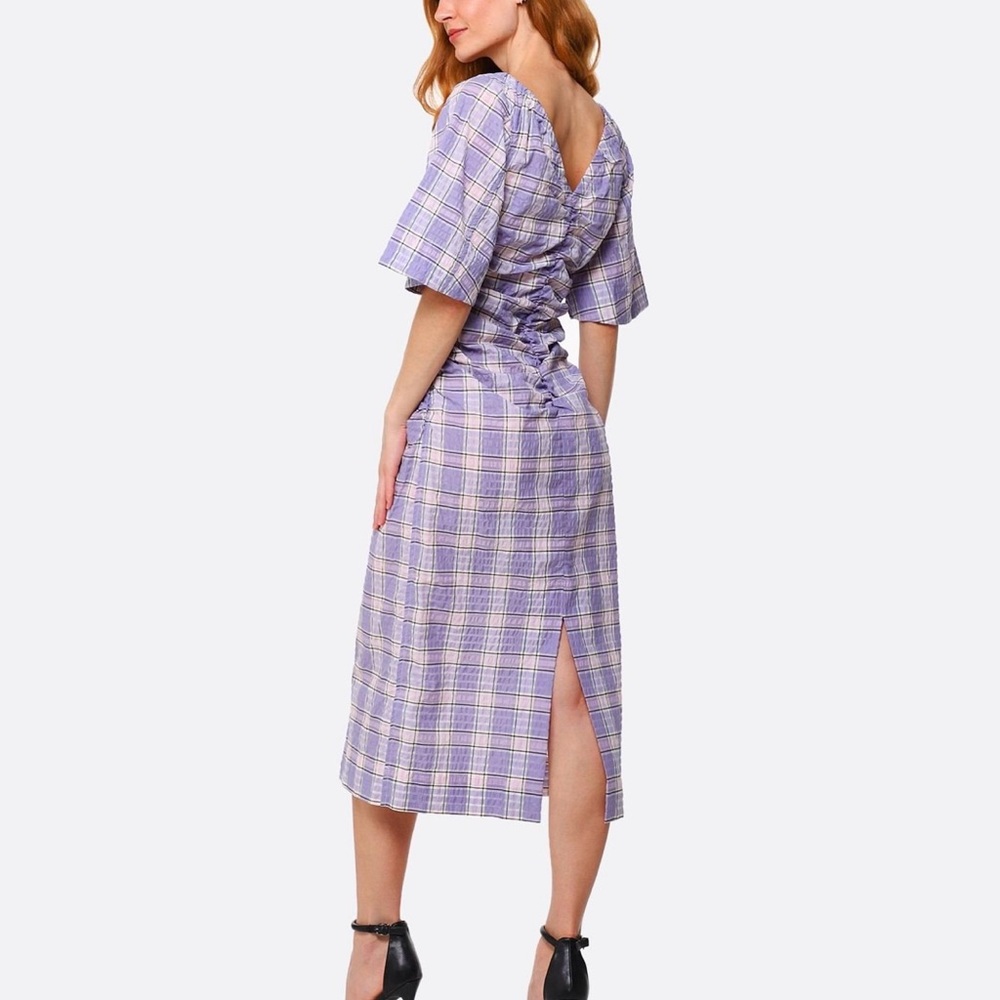NWT Ganni Lavender Plaid Midi Dress